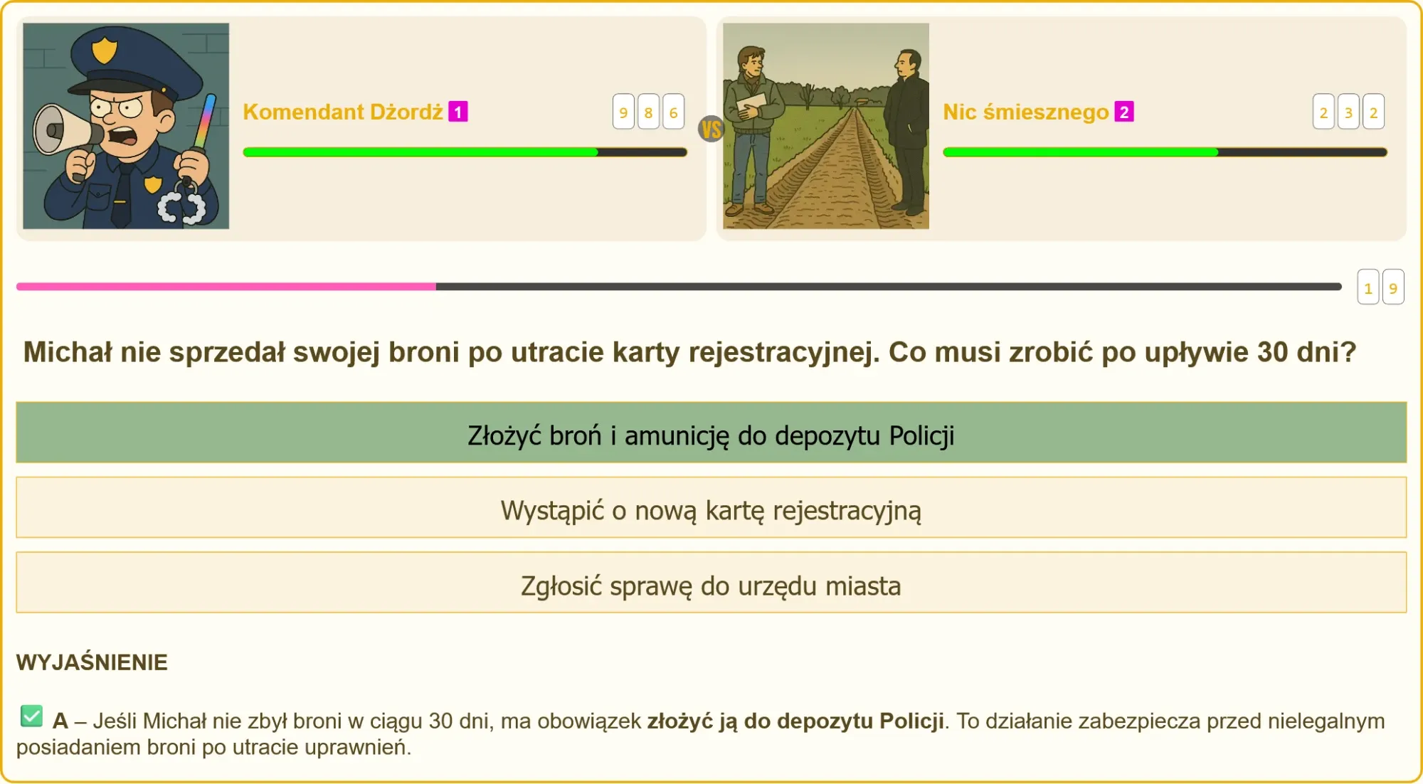 Pojedynek na pytania testowe na patent strzelecki