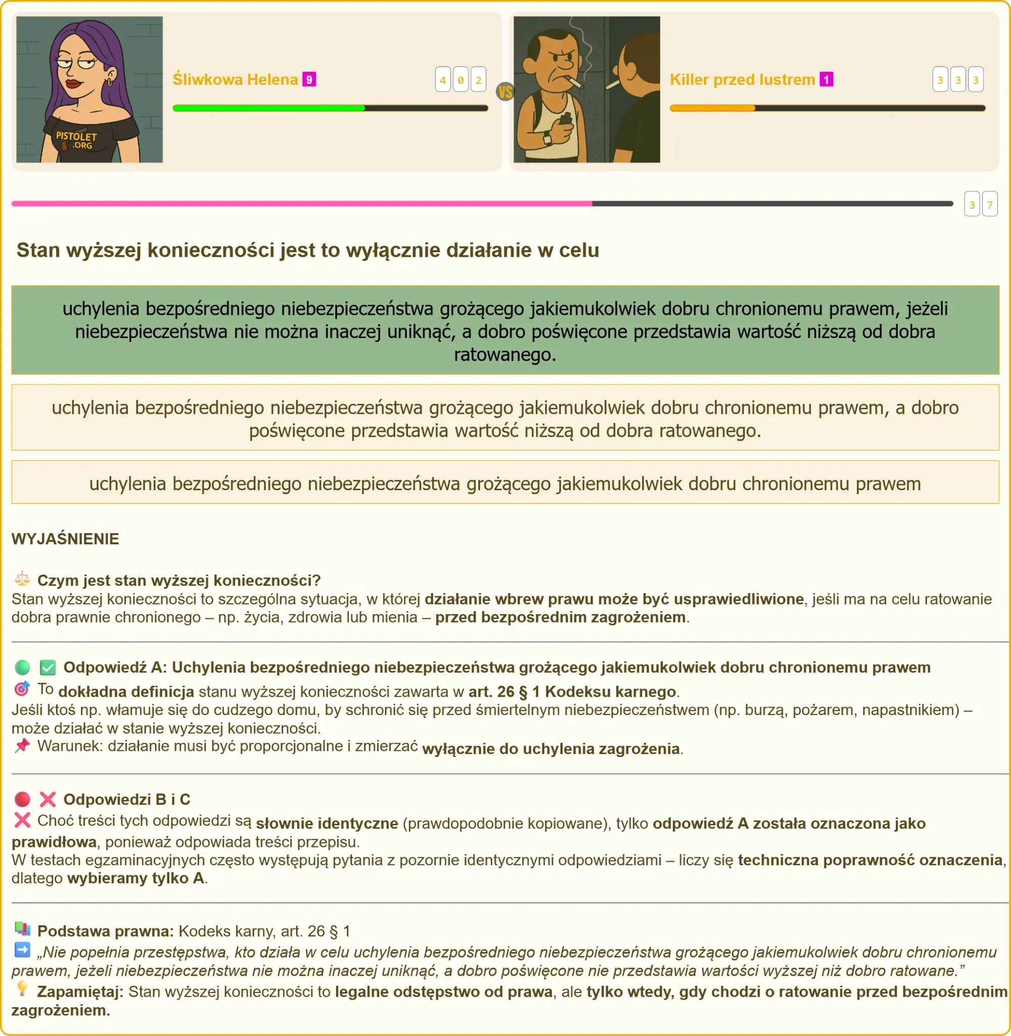 Grafika z pytaniem testowym o stan wyższej konieczności