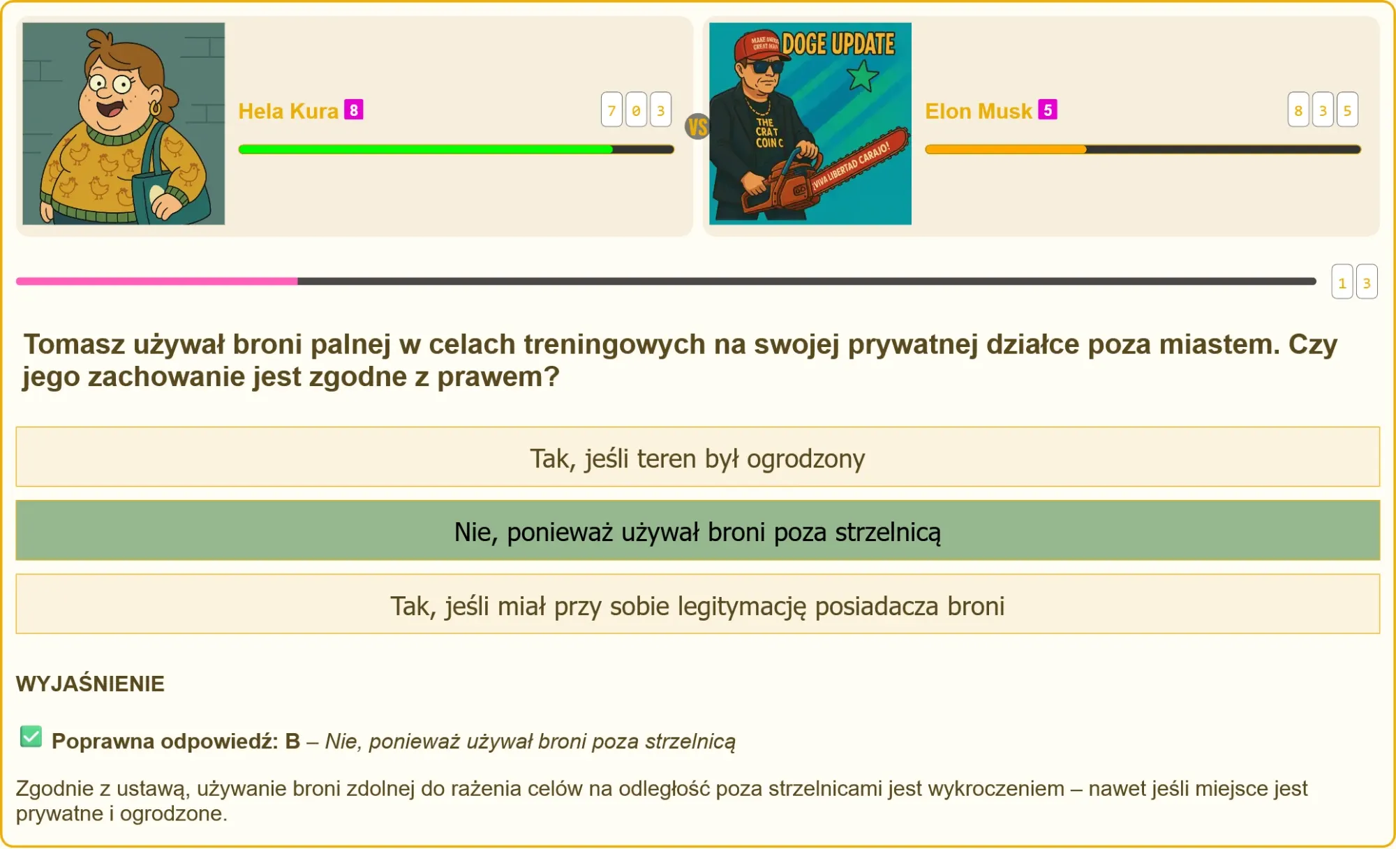 test na patent strzelecki z pytaniem o strzelanie na działce