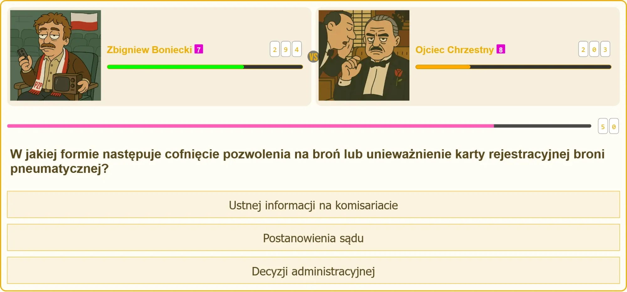 Pojedynek na pytania testowe o pozwolenie na broń