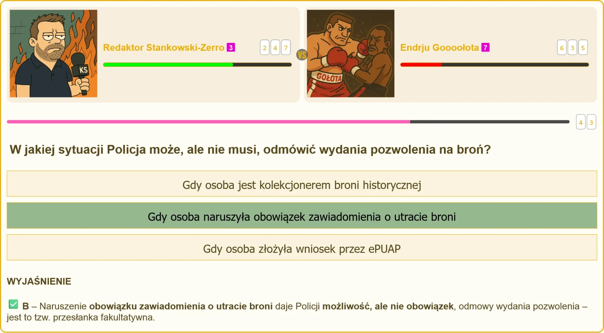 Egzamin na patent strzelecki – pytanie testowe na ekranie komputera