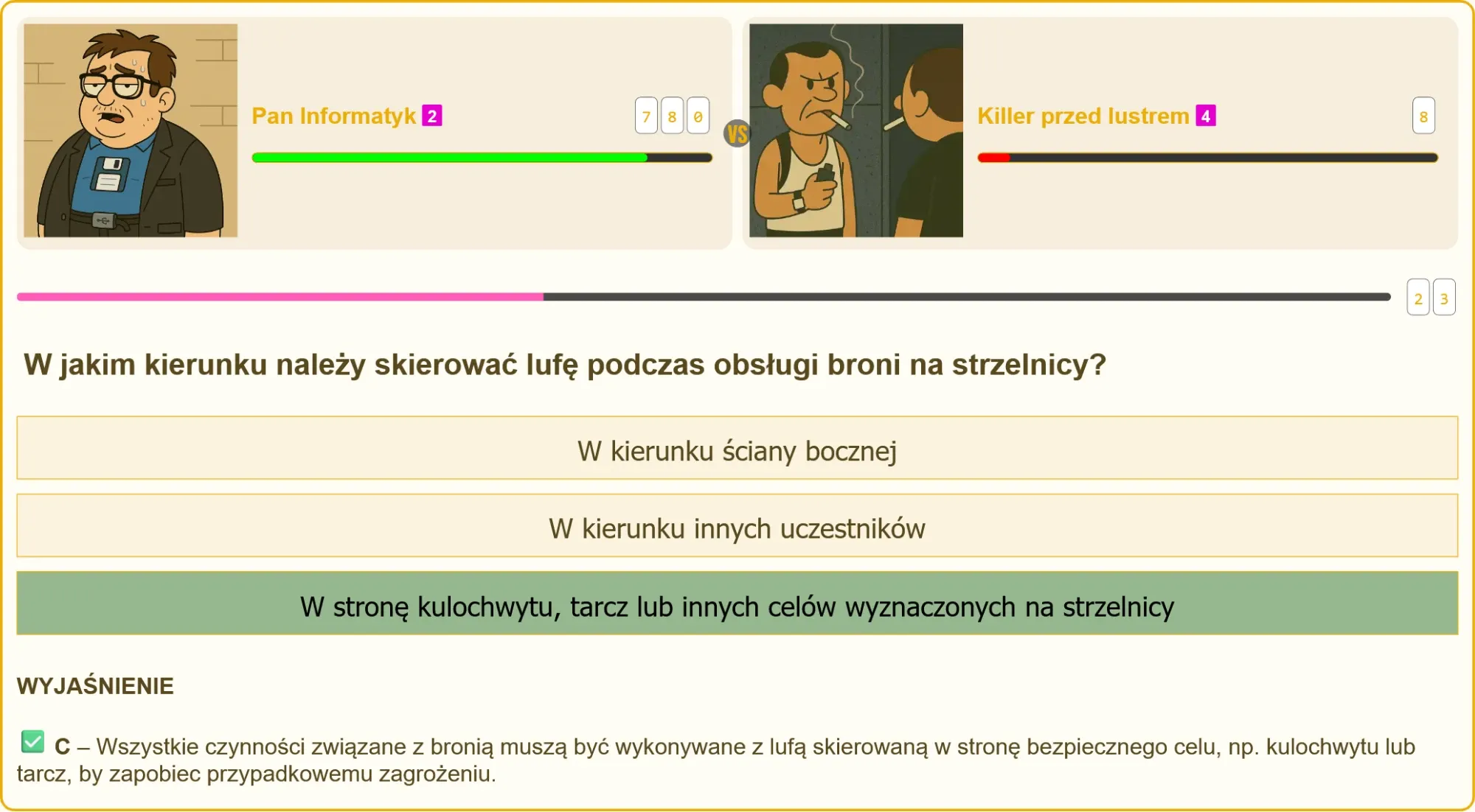 Schemat bezpiecznego kierowania lufy w stronę kulochwytu