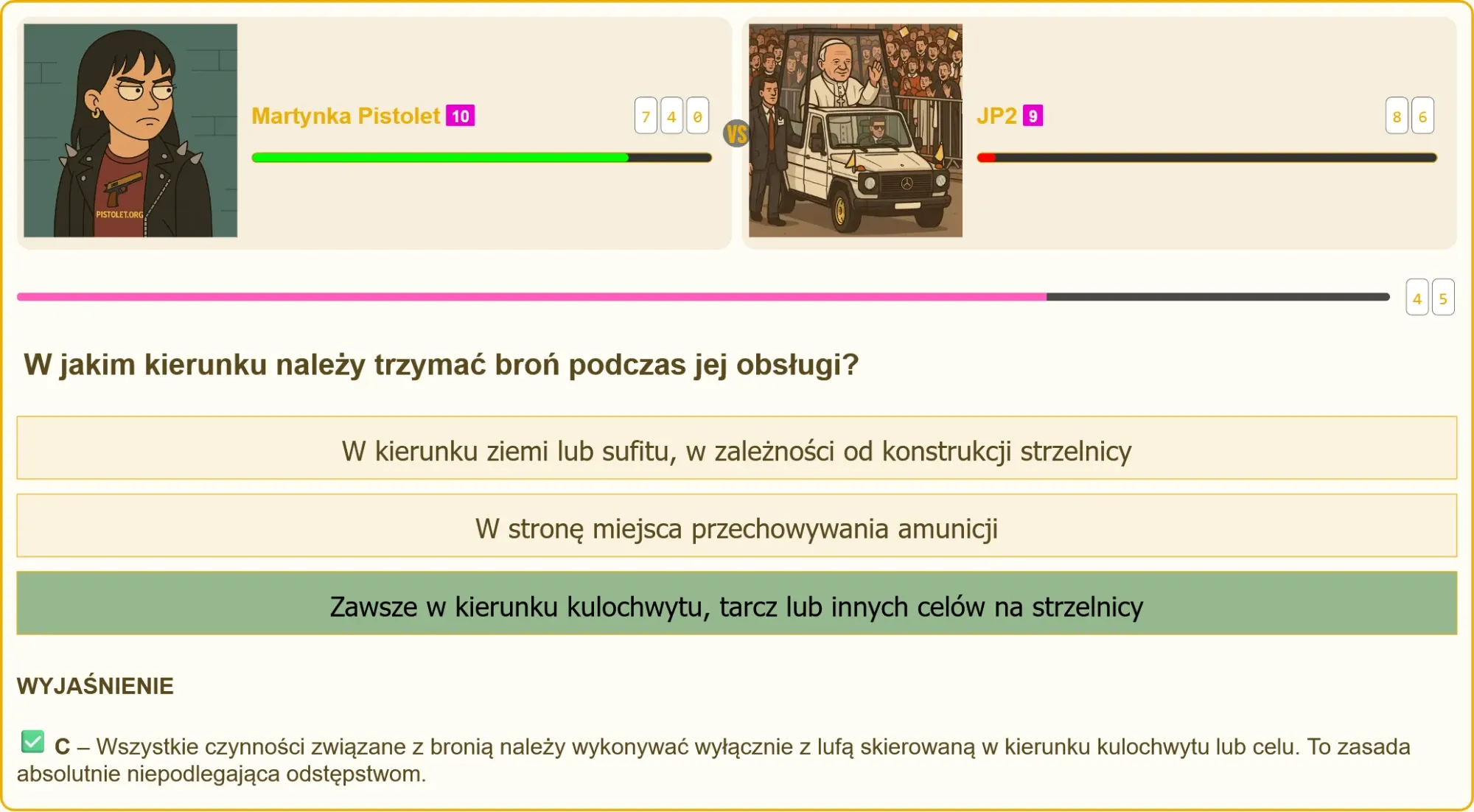 Przykład prawidłowego trzymania broni skierowanej w kulochwyt