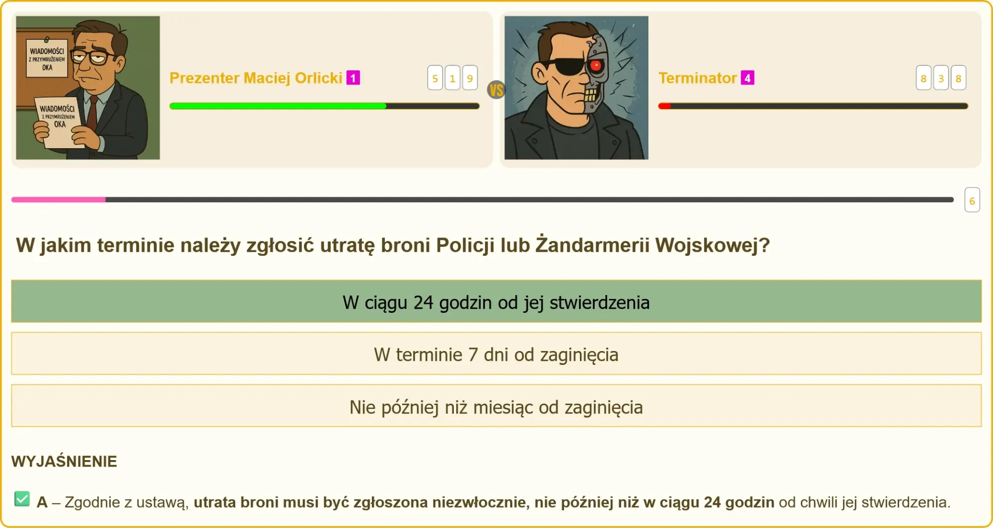 Egzamin na patent strzelecki - pytanie o zgłoszenie utraty broni