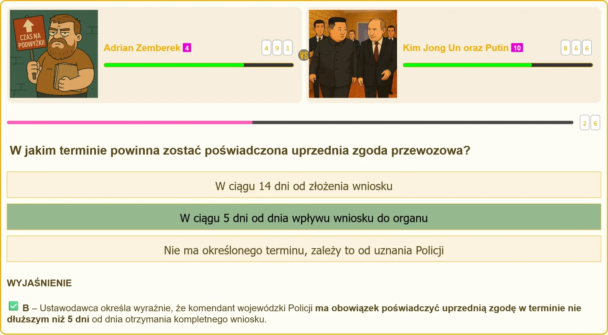 Testowe pytanie na patent strzelecki o uprzednią zgodę przewozową
