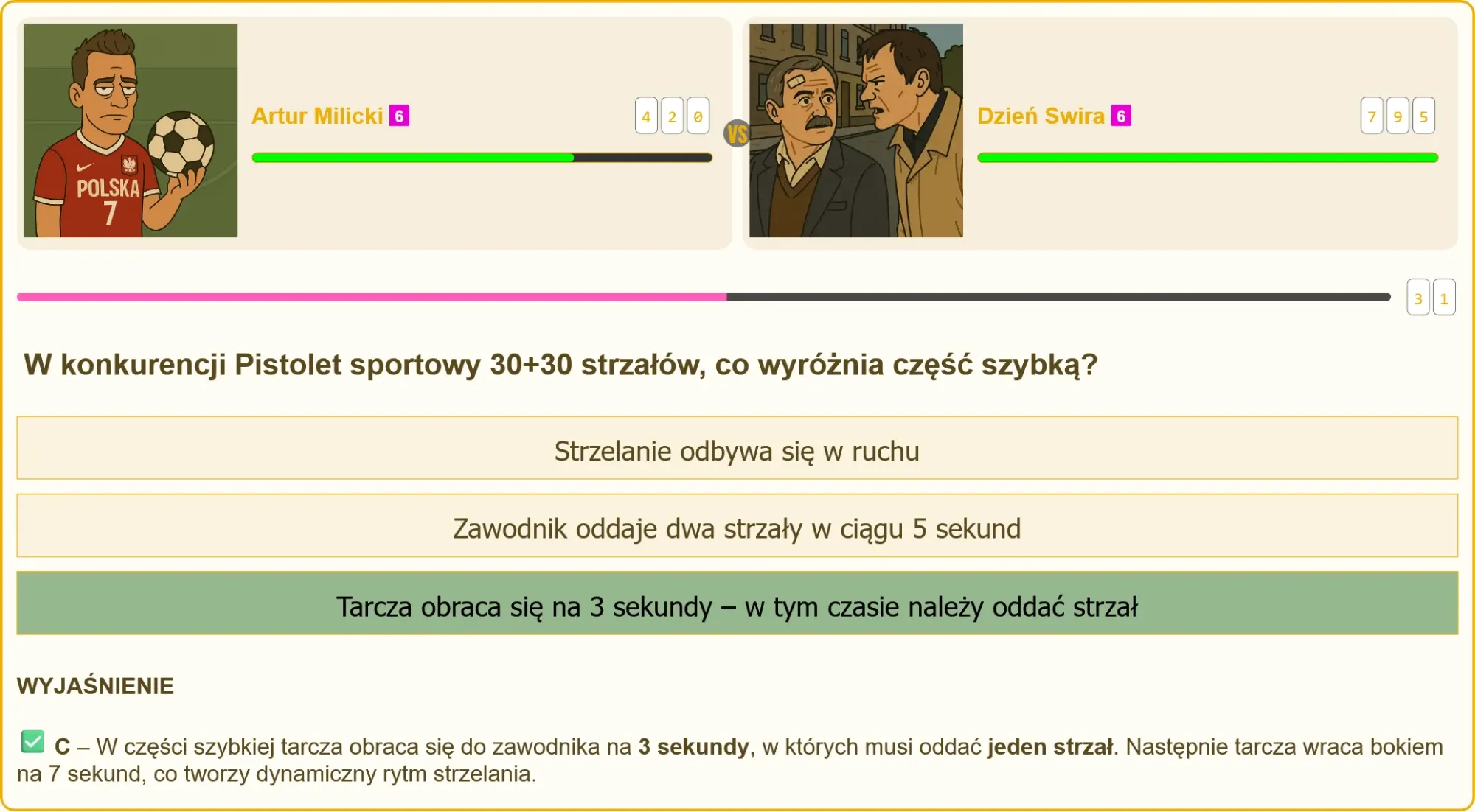 Schemat czasowy części szybkiej w strzelaniu 30+30 z podziałem na fazy 3 i 7 sekund