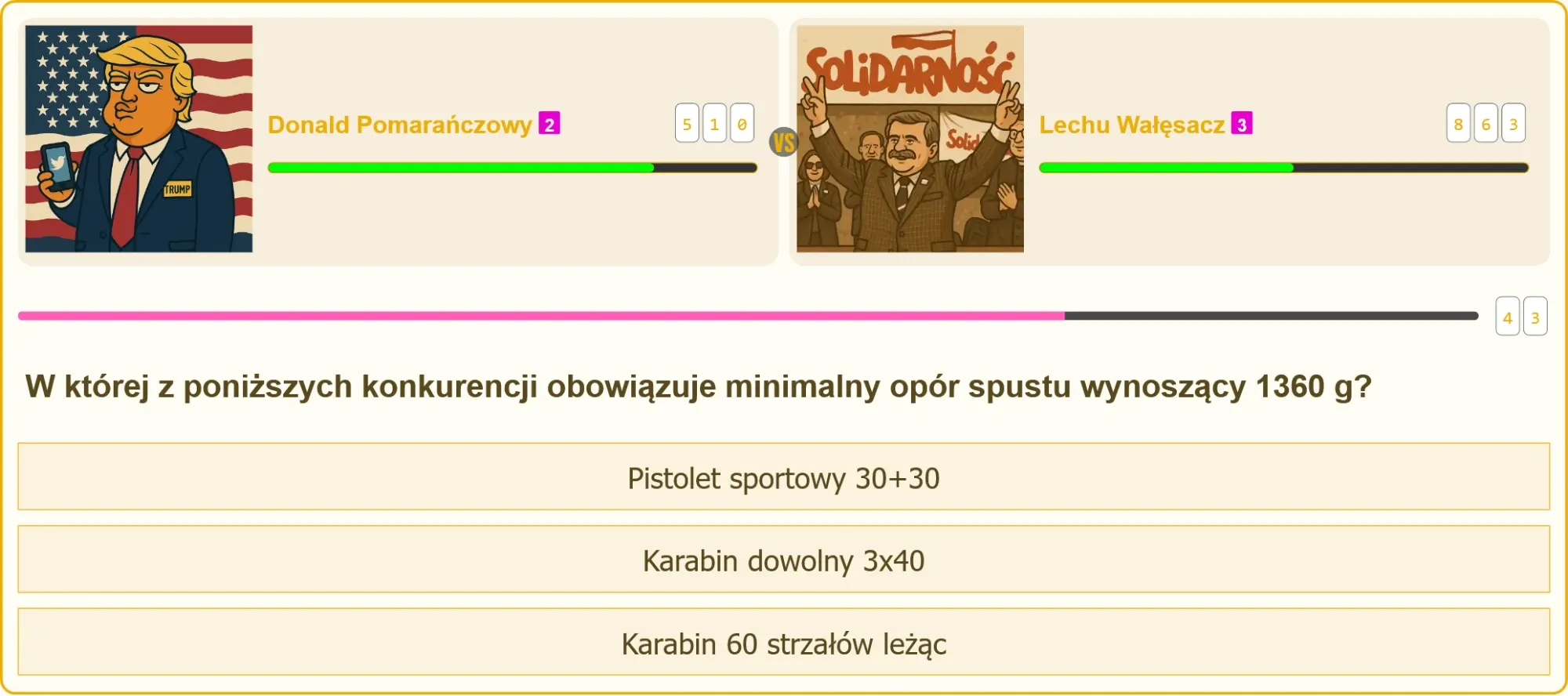 Pistolet sportowy z oznaczeniem minimalnego oporu spustu